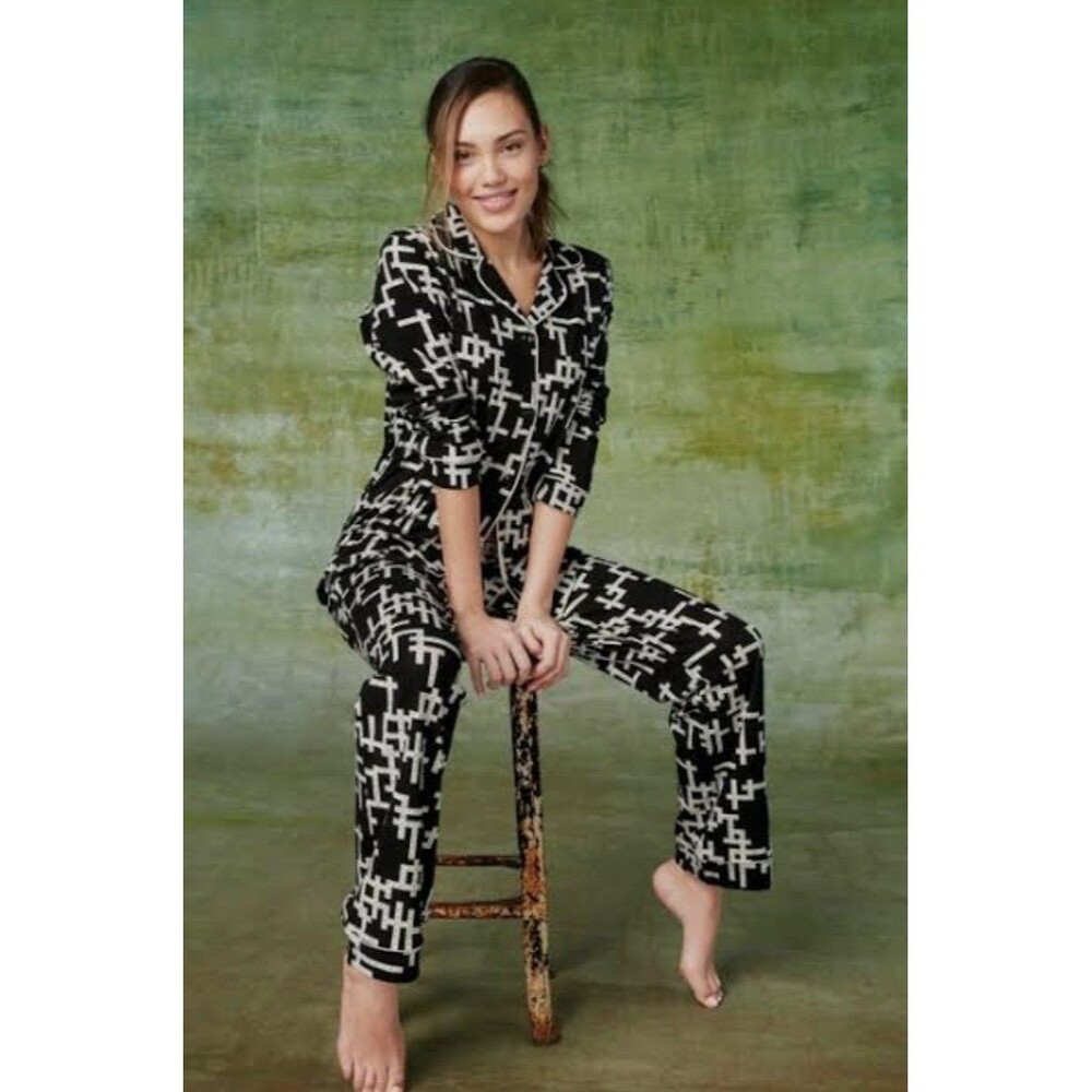 Bed Head Word Play Flannel Classic Pajama Set Women's Medium Scrabble Cozy Black